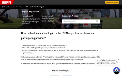 How do I authenticate or log in to the ESPN app if I subscribe ...