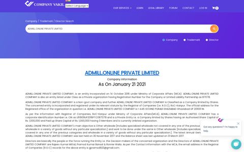 ADMILL.ONLINE PRIVATE LIMITED Company Detail ...