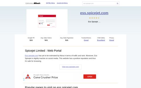 Ess.spicejet.com website. Spicejet Limited : Web Portal.
