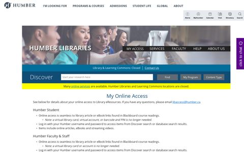 My Online Access | Humber Libraries