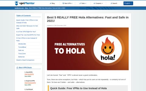 Best 5 REALLY FREE Hola Alternatives: Fast and Safe in 2020!