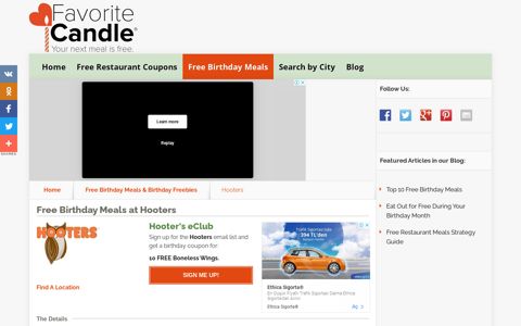 Free Birthday Meals-Hooters - FavoriteCandle