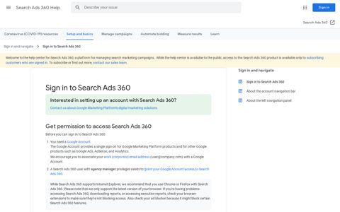 Sign in to Search Ads 360 - Google Support