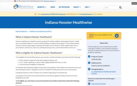 Indiana Hoosier Healthwise | Benefits.gov