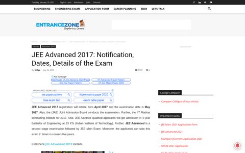 JEE Advanced 2017: Notification, Dates, Details of the Exam