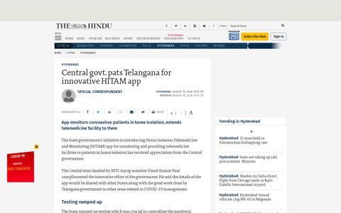 Central govt. pats Telangana for innovative HITAM app - The ...