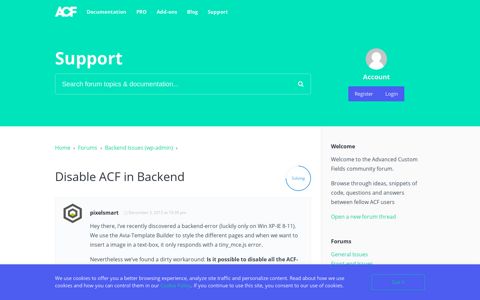 Disable ACF in Backend - ACF Support
