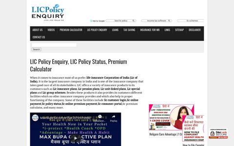 LIC Policy Enquiry | Premium Calculator | Lic of India