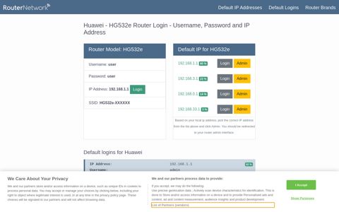 Huawei - HG532e Default Login and Password - Router Network