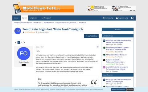 Fonic: Kein Login bei "Mein Fonic" möglich - Fonic Forum ...