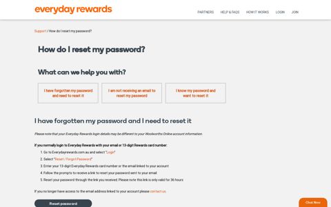 How do I reset my password | Everyday Rewards