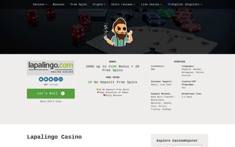 Lapalingo Casino Review, Bonuses & Free Spins - Casino ...