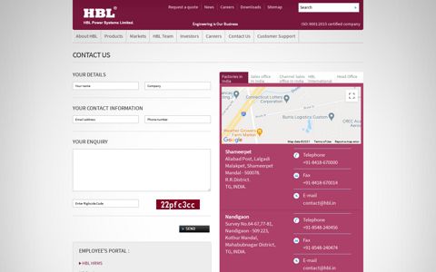 Your contact information - HBL Power Systems Limited