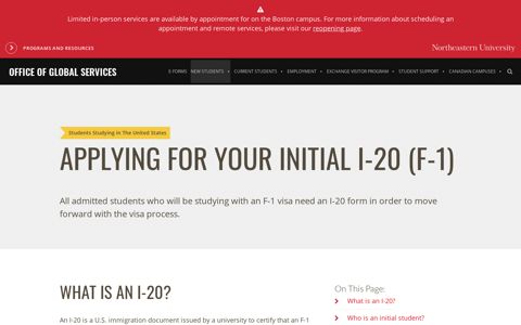 International Students Initial I-20 | Office of Global Services