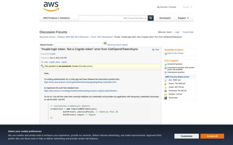 AWS Developer Forums: "Invalid login token. Not a ...