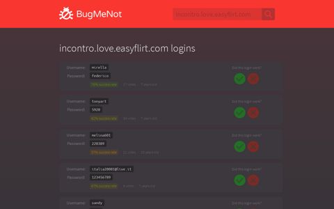 incontro.love.easyflirt.com passwords - BugMeNot
