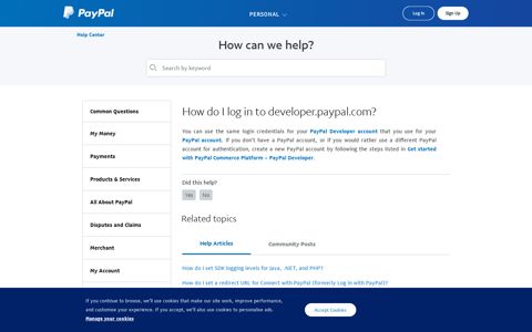 How do I log in to developer.paypal.com?
