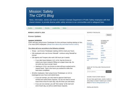 Kronos Updates - Mission: Safety The CDPS Blog