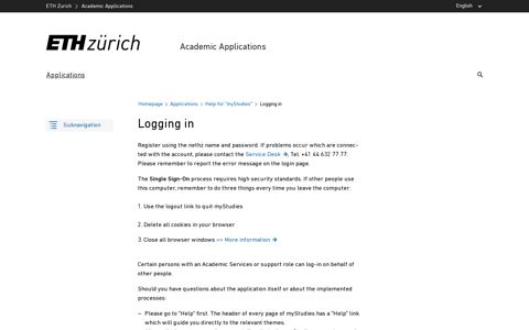 Logging in – Academic Applications | ETH Zurich
