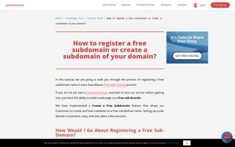 How to Register a Free Subdomain Name? | Awardspace.com