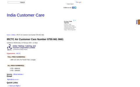 IRCTC Air Customer Care Number 0755 661 0661 | India ...