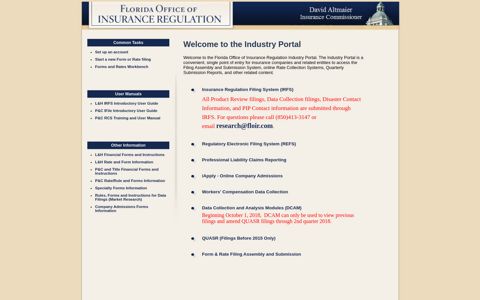 Welcome to the Industry Portal - Office of Insurance Regulation