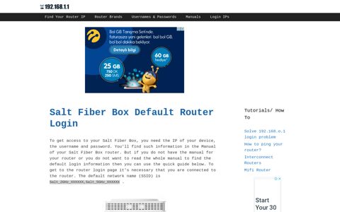 Salt Fiber Box Default Router Login - 192.168.1.1