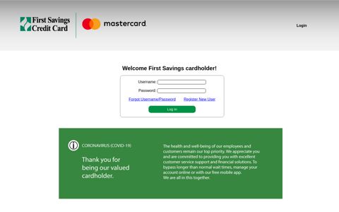 Login or Register New User - First Savings Credit Card
