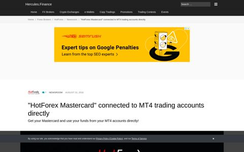 “HotForex Mastercard” connected to MT4 trading accounts ...