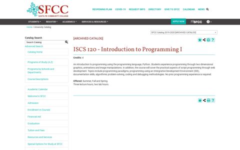 ISCS 120 - Introduction to Programming I - Acalog ACMS™