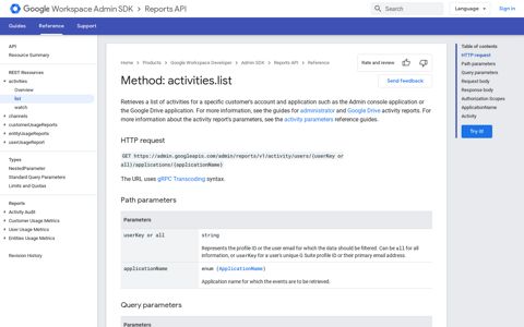 Method: activities.list | Reports API | Google Developers