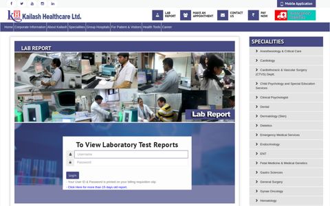 Online Lab Reports | Kailash Hospital