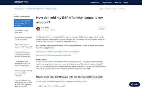 How do I add my ESPN fantasy league to my account ...