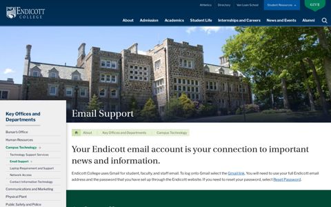 Email Support and Password Reset | Endicott College