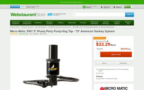 Micro Matic 3167 3" iPump Party Pump Keg Tap - "D ...