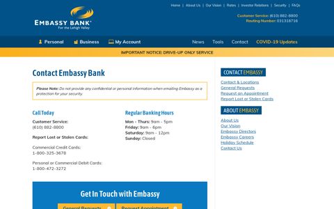 Contact - Embassy Bank for the Lehigh Valley