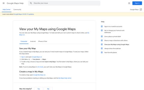 View your My Maps using Google Maps - Computer - Google ...