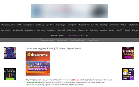 Gratorama [register & login] 7€ free no deposit bonus