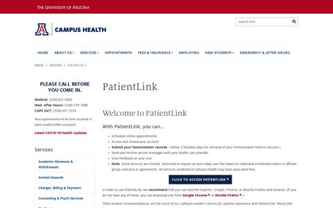 PatientLink - Campus Health - University of Arizona