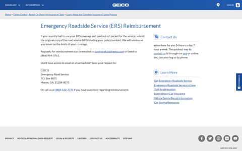 Emergency Roadside Service (ERS) Reimbursement | GEICO