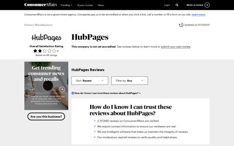 Top 47 HubPages Reviews - ConsumerAffairs.com
