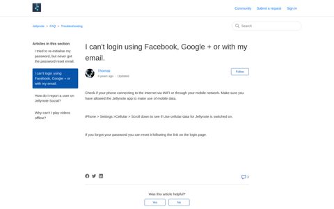 I can't login using Facebook, Google + or with my ... - Jellynote