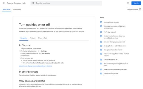Turn cookies on or off - Computer - Google Account Help