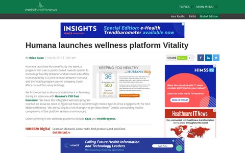 Humana launches wellness platform Vitality | MobiHealthNews