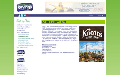 Knott's Berry Farm : Employee Savings Tickets