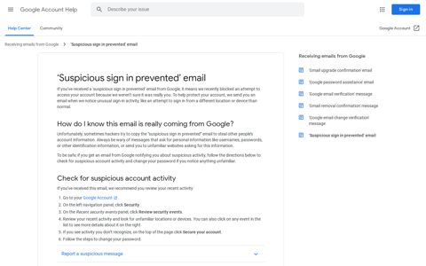 'Suspicious sign in prevented' email - Google Account Help