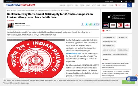 Konkan Railway Recruitment 2020: Apply for 58 Technician ...