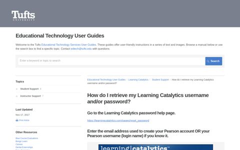 How do I retrieve my Learning Catalytics username and/or ...
