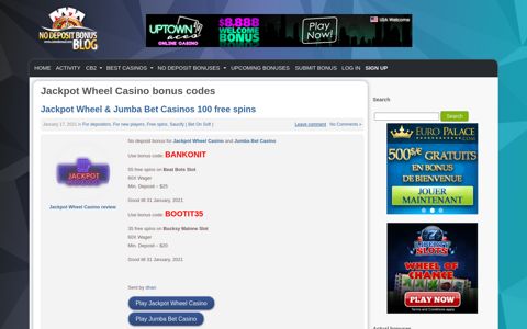 Jackpot Wheel Casino No Deposit Bonus Codes 2020 #1
