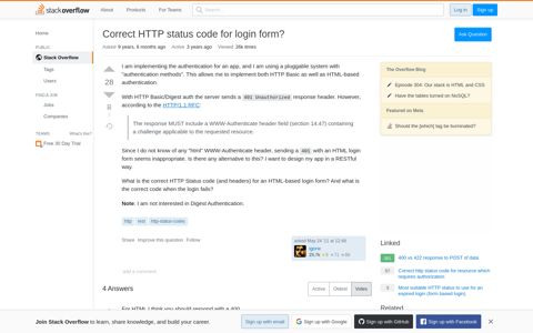 Correct HTTP status code for login form? - Stack Overflow
